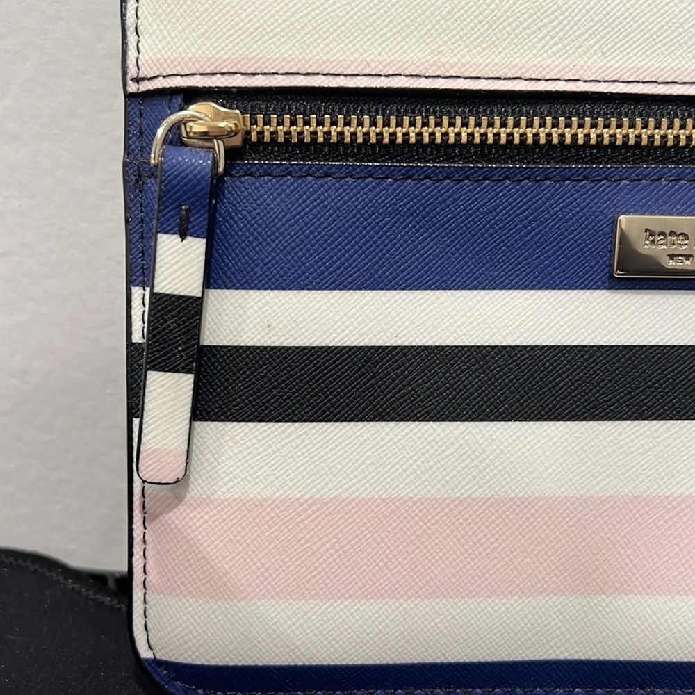 Kate Spade Blue, White, Pink, and Black Striped Wristlet